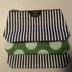 Kate Spade Clinique Cosmetics Makeup Bag- Stripes & Polka Dots Lot Of 3